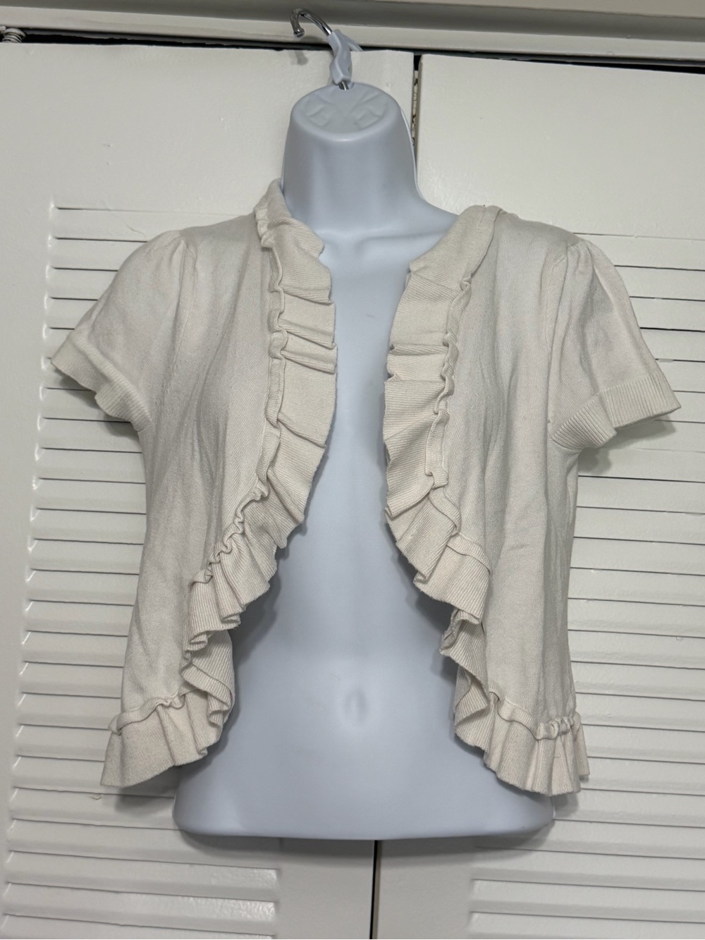 Grace Ivory Ruffle-Trim Short Sleeve Open Cardigan